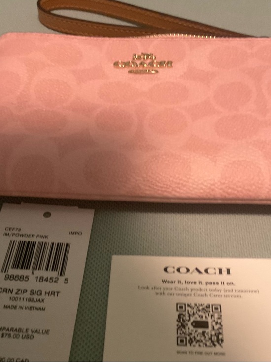 Coach Handbags - Coach Powder Pink Signature Zip Wristlet New
